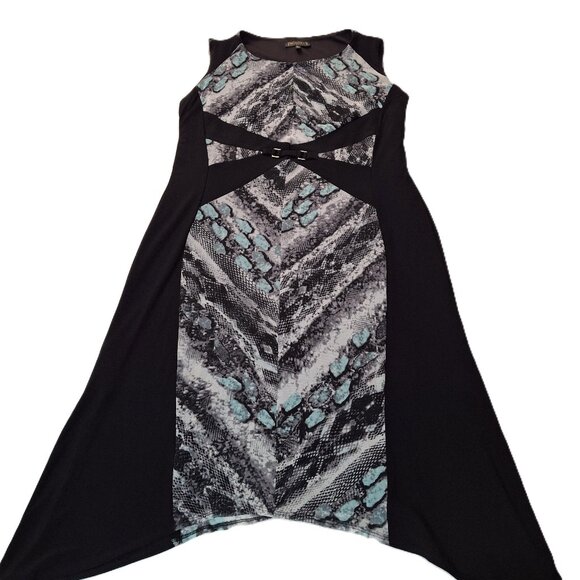 Picadilly Princess Asymmetric Hem, Centre Print Block Aqua Grey Animal Print XL - Picture 1 of 14